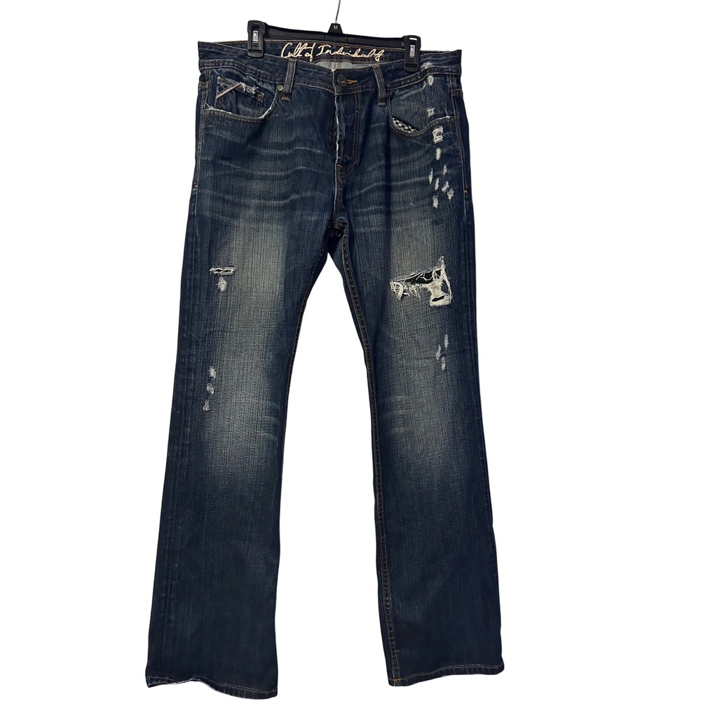 Cult of Individuality Mens Distressed ‎ Wash Straight Jeans 620-251L Size 36x33